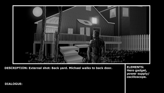 Michael walks to the back door