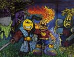 Happy Samurai and Flamehead Painting