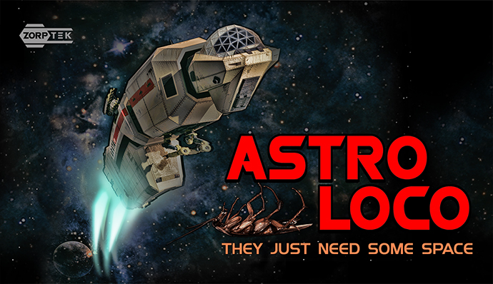 landscape style promotional banner art for ASTRO LOCO (2021) a comedy scifi horror feature film