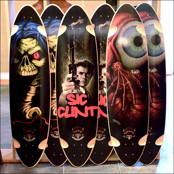 3 samples of Daddow Skateboard Deck art by Arkhamhaus