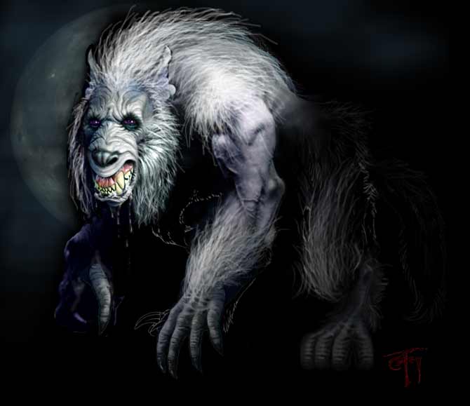 white Werewolf by moonlight