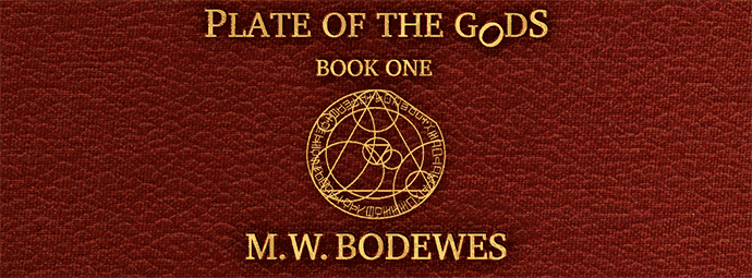 Animated promotional banner art for Book 1 of the plate of the gods trilogy by M.w. Bodewes