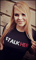 Stalkher promotional T-shirt design now with blonde hair and estrogen