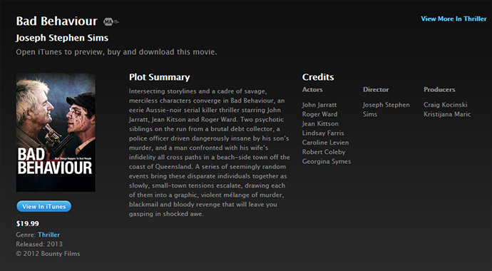 the film Bad behaviour is also available at itunes