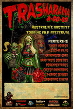 2015 Trasharama agogo film festival poster featuring Sindee the undead cheerleader