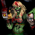 Sindee the undead chearleader with chainsaw and severed head