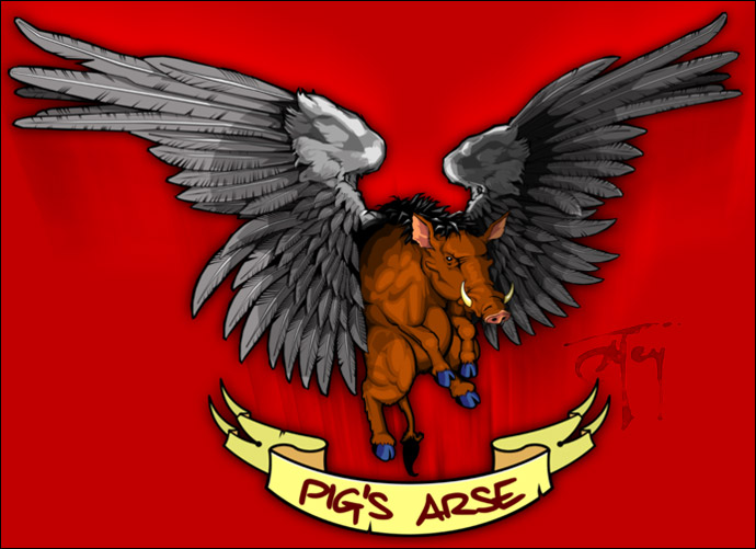 Pigasus - Flying Pig / winged warthog longboard Deck art design Pigasus - Flying pig longboard design