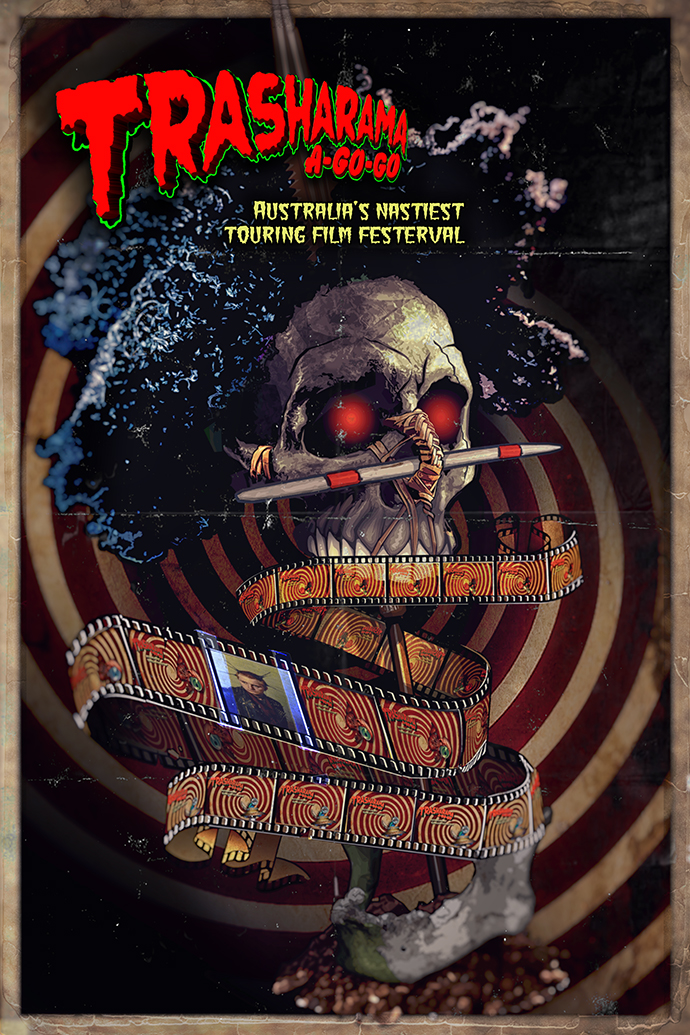 Panel Art For the Trasharama agogo short film Festival featuring Long Pig - the Head onna Stick